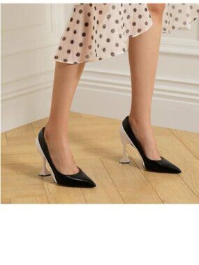 YDN Black and White Pointed Toe Slip on Pumps Special High Heel Shoe for Lady